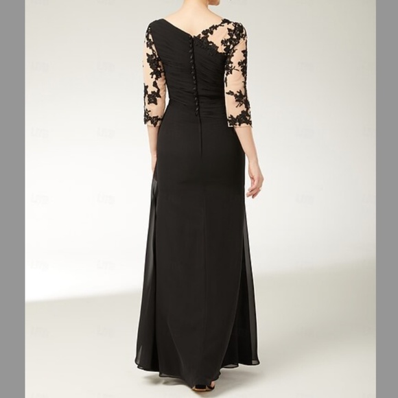 Womens Elegant Evening Gown Lace Floral Embroidered Bodycon Maxi Dress 3/4Sleeve - Picture 3 of 10